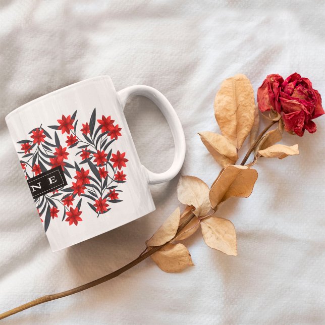 Caneca De Café Mug floral moderno com nome (Criador carregado)