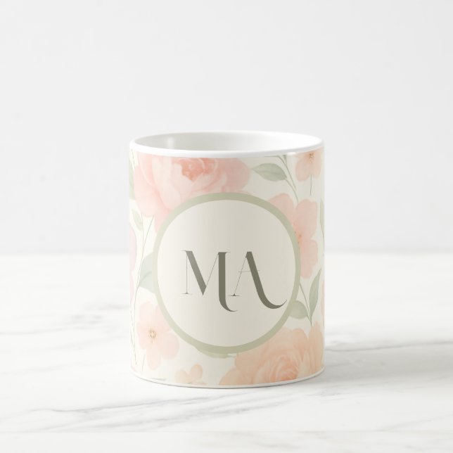 Caneca De Café Mug Floral Pastel Personalizado com Monograma (Centro)