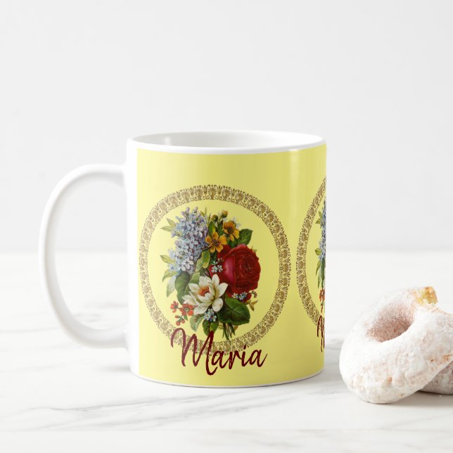 Caneca De Café Mug Floral Vitoriano (Com Donut)