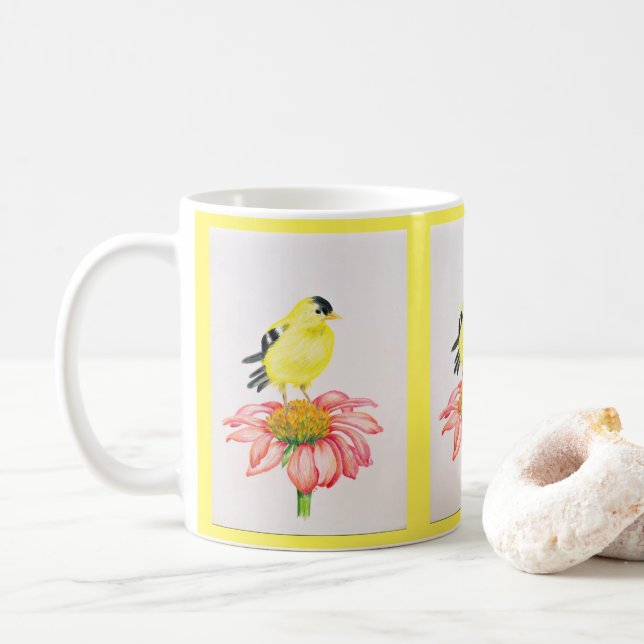 Caneca De Café Mug Goldfinch sobre Coneflower (Com Donut)