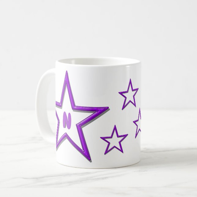 Caneca De Café Mug - Letra com Estrelas Roxas (Frente Esquerda)
