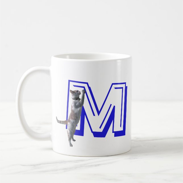 Caneca De Café Mug - Letter M with Cat and Name (Esquerda)