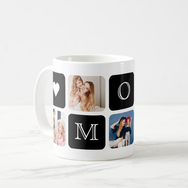 Caneca De Café Mug Moderno de 5 Fotos "Mãe" (Frente Esquerda)