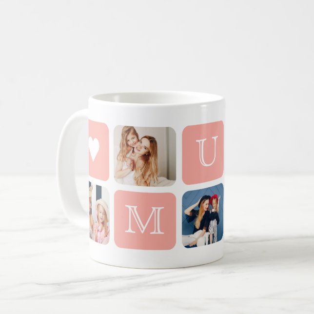 Caneca De Café Mug Moderno de "Mãe" de 5 Fotografias (Frente Esquerda)
