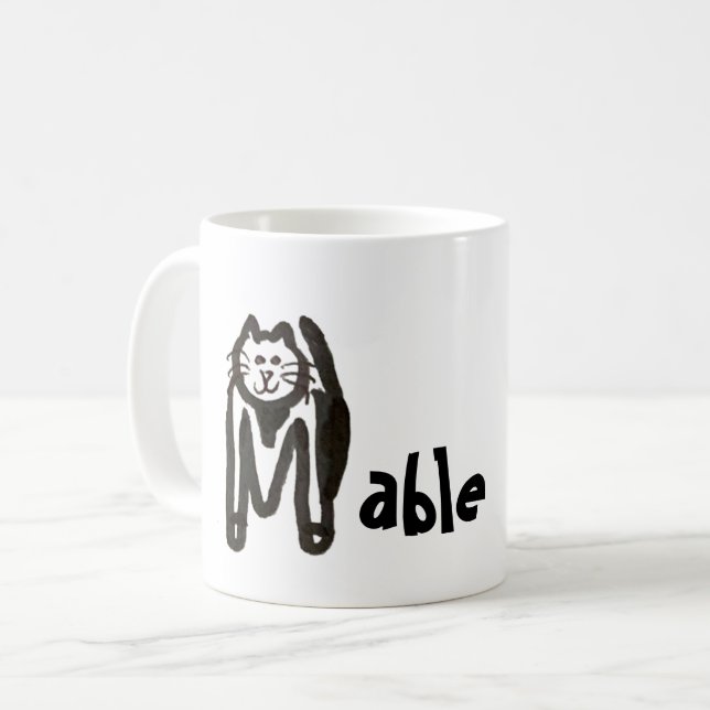 Caneca De Café Mug - Nome com Letra Cat Inicial M (Frente Esquerda)