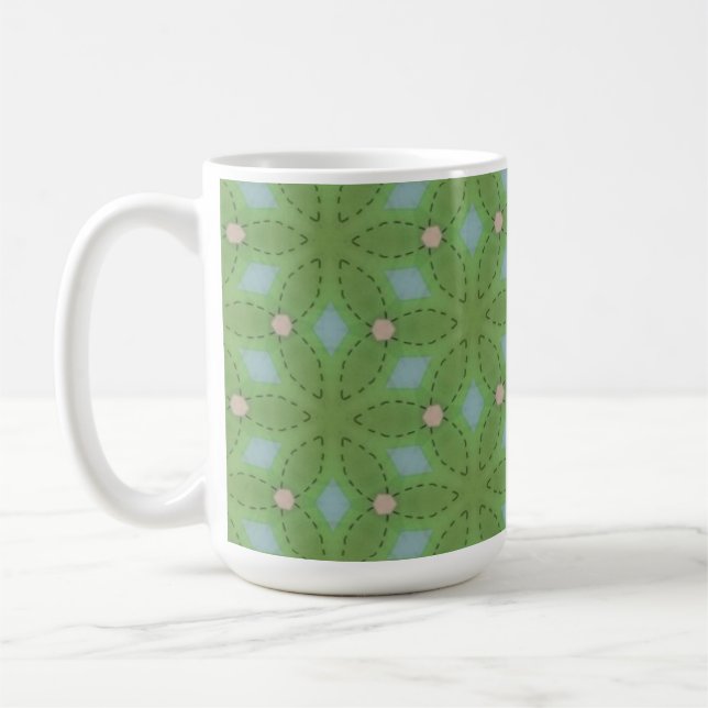 Caneca De Café Mug Padrão de Folha Verde e Azul (Esquerda)