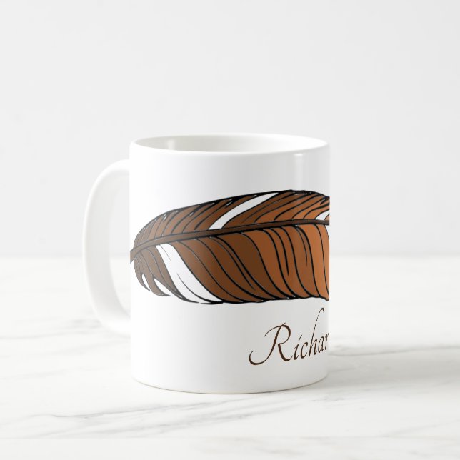 Caneca De Café Mug - Pena e nome em Browns (Frente Esquerda)