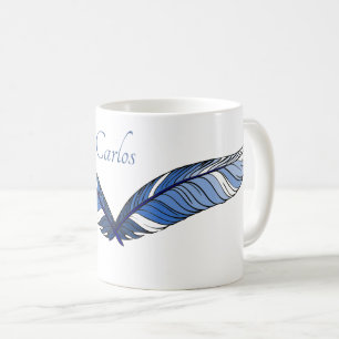 Caneca De Café Mug - Penas Azuis e Nome