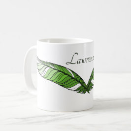 Caneca De Café Mug - Penas Verdes e Nome