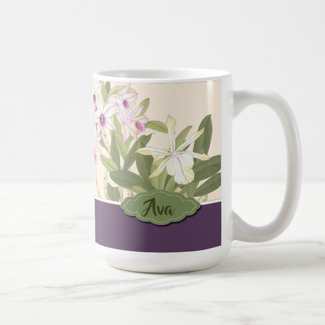 Caneca De Café Mug Personalizado de Orquídea Púrpura e Branca (Direita)