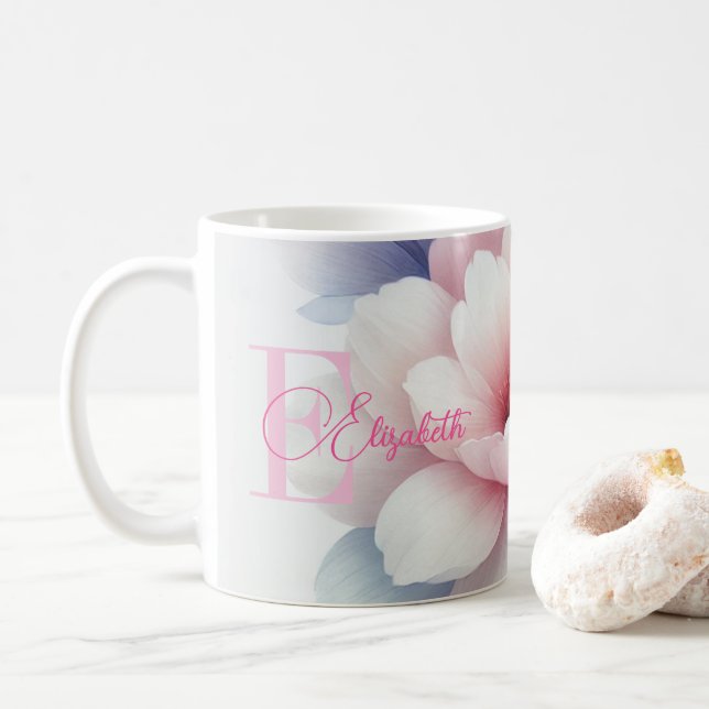 Caneca De Café Mug Personalizado Romântico Pastel - Monograma Per (Com Donut)