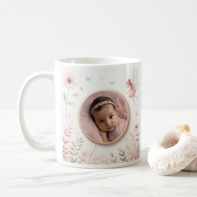 Caneca De Café Mug personalizável com quadro de fada para fotogra (Com Donut)