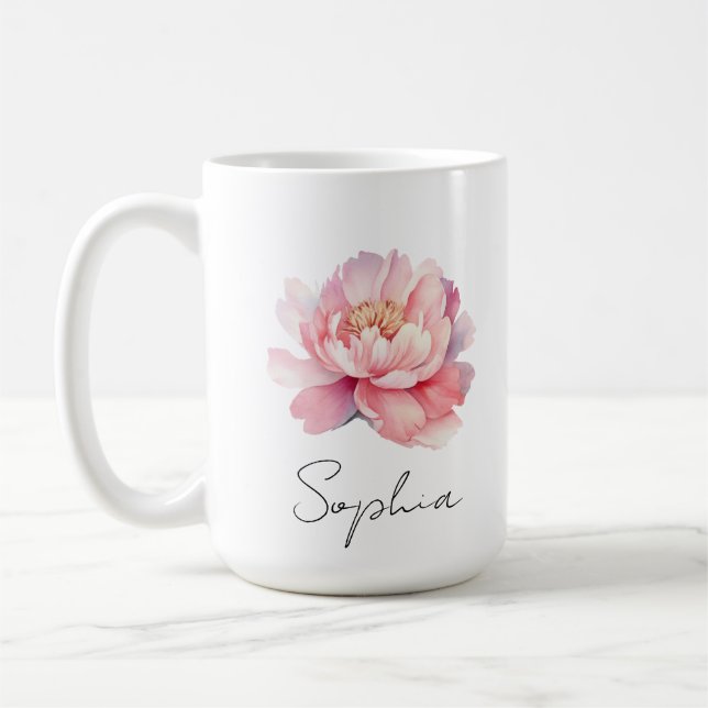 Caneca De Café Mug personnalisé Pivoine Aquarelle Rose  (Esquerda)