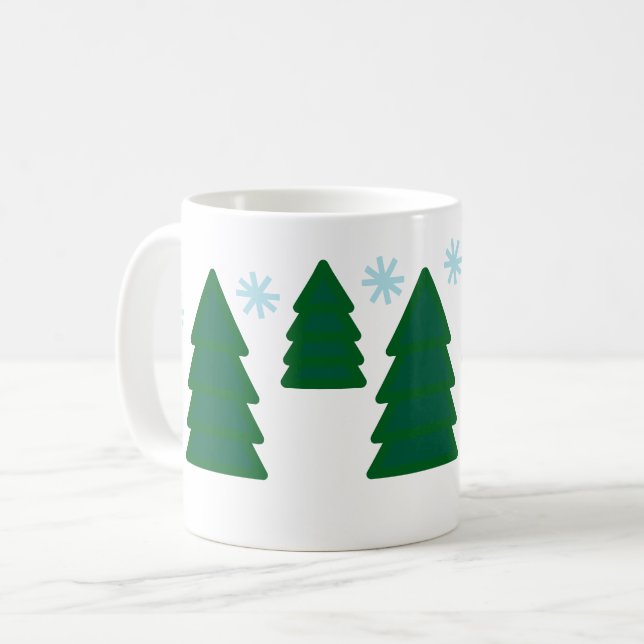 Caneca De Café Mug - Pinheiros com Flocos de Neve (Frente Esquerda)