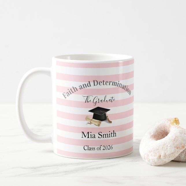 Caneca De Café Mug Pink & White Stripe Graduate 2026  (Com Donut)