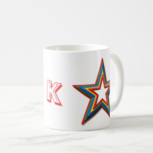 Caneca De Café Mug - Rainbow Colored Stars and Initial (Frente Esquerda)