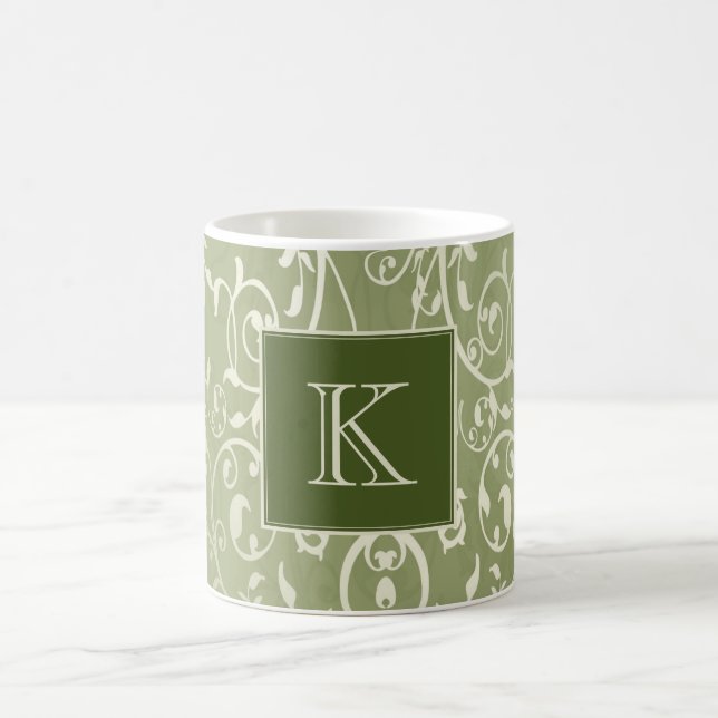 Caneca De Café Mug verde Elegante de Monograma (Centro)
