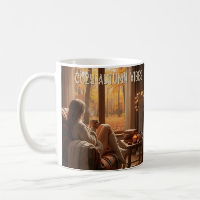 Caneca De Café MugCozy Autumn Vibes Mug (Fireplace &(Custom Name) (Esquerda)
