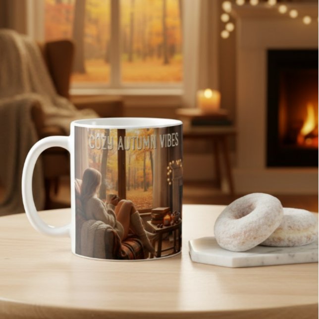 Caneca De Café MugCozy Autumn Vibes Mug (Fireplace &(Custom Name) (Criador carregado)