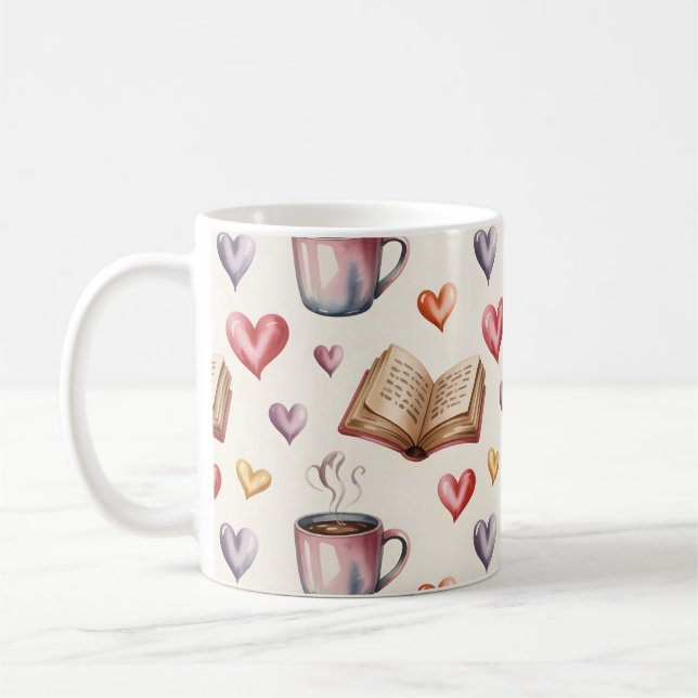 Caneca De Café Mugs, Books, and Hearts valentine (Esquerda)