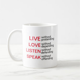 Caneca De Café Mugs Expressivos Vivem, Amo, Escute, Fale