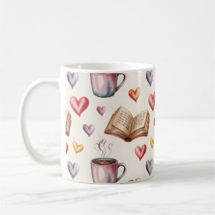 Caneca De Café Mugs, Livros e Corações valentine
