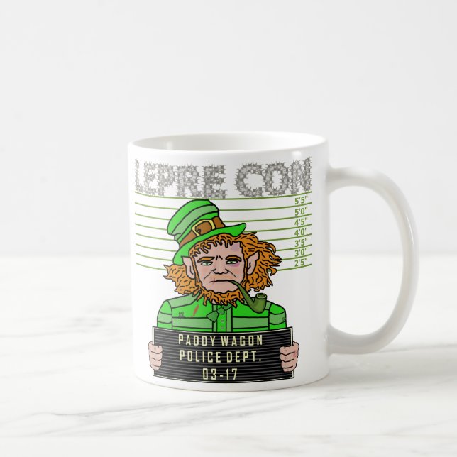 Caneca De Café Mugshot engraçado v1 de Leprecon do Leprechaun (Direita)