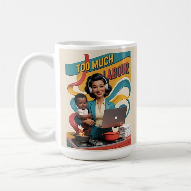 Caneca De Café Muita Mão De Obra — Ilustração Da Mulher Retroativ (Esquerda)