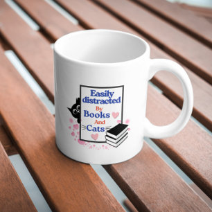 Caneca De Café Muito facilmente distraído por gatos e livros