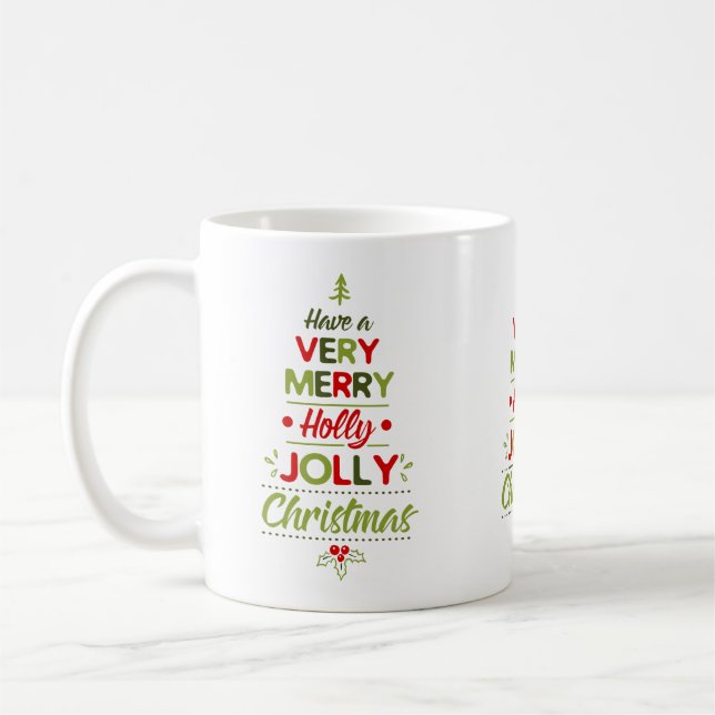 Caneca De Café Muito Feliz Holly Jolly Árvore de Natal Xmas (Esquerda)
