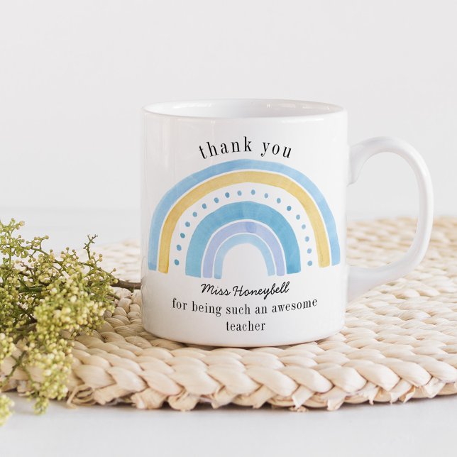 Caneca De Café Muito Obrigado Doodle Azul Arco-íris Professor Inc (Awesome Teacher thank you gift mug with pastel rainbow
)
