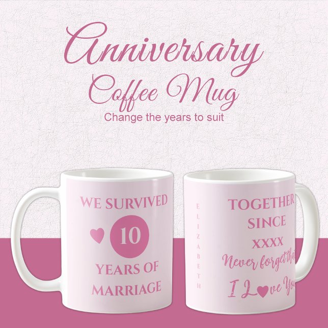 Caneca De Café Mulher: 10 anos do ano mais casamento rosa (Criador carregado)