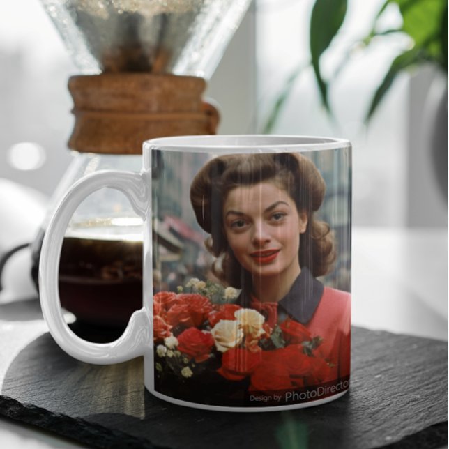 Caneca De Café Mulher 3 Flor Paris 60s (Paris 60s Flower Lady 3 Coffee Mug
)