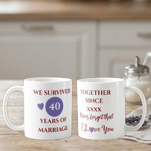 Caneca De Café Mulher: 40 anos do ano casamento vermelho roxo