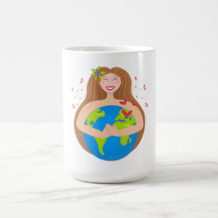 Caneca De Café Mulher abraçando o planeta Terra