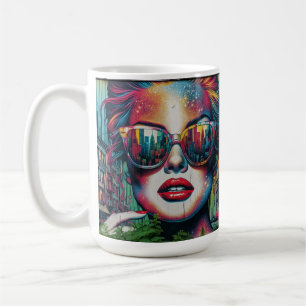 Caneca De Café Mulher Abstrata de Óculos de Sol Arte de IA