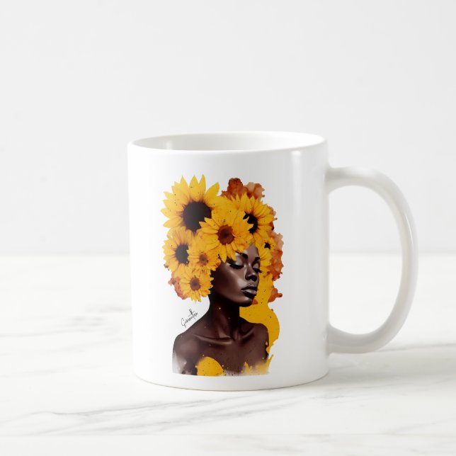 Caneca De Café Mulher afro-americana com afro afro girassol (Direita)