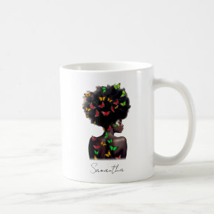Caneca De Café Mulher Afro-Americana com borboleta Preenchida Afr