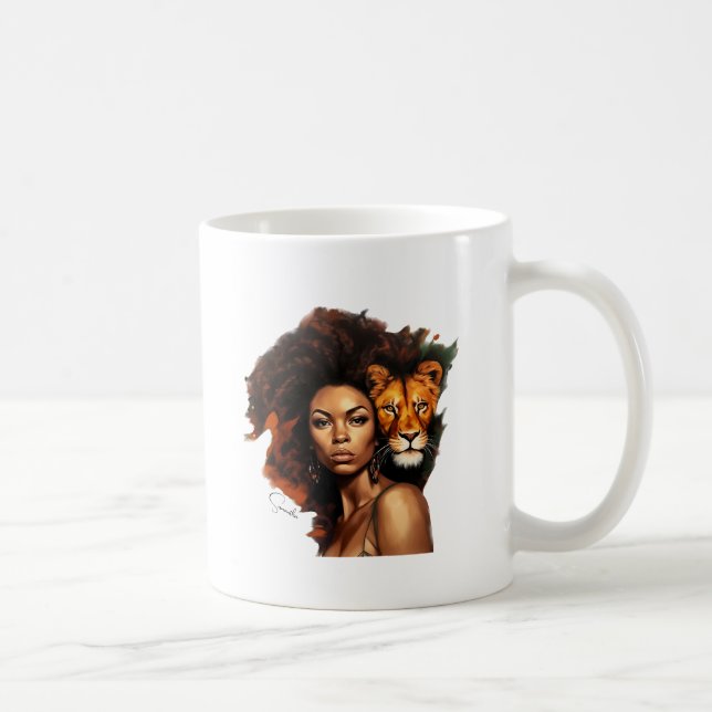 Caneca De Café Mulher afro-americana com Leão majestoso (Direita)