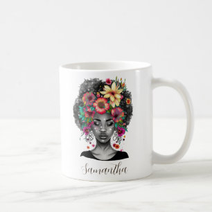 Caneca De Café Mulher Afro Elegante Floral