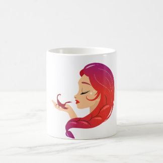 Caneca De Café Mulher Americana Redhead Elegante com Arte Butterf