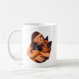 Caneca De Café Mulher Amorosa Abraçando Cachorro Pastor Alemão