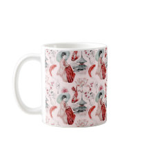 Mulher aquarela japonesa Pagoda Lotus Koi Fish