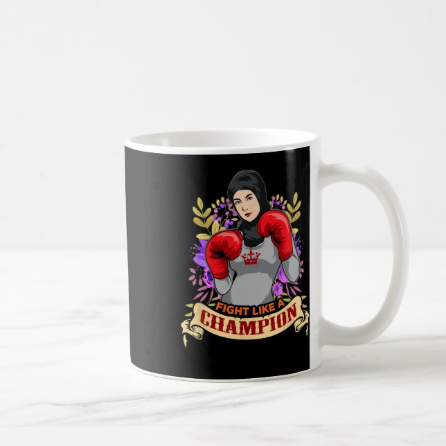 Caneca De Café Mulher Árabe Empoderada com Hijab Boxe Kickboxing  (Direita)