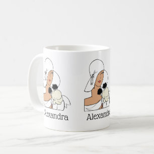 Caneca De Café Mulher Art Déco Antiga com Flores Usando Chapéu C