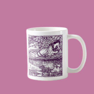 Caneca De Café Mulher Art Nouveau lendo perto de um lago de lírio