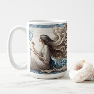 Caneca De Café Mulher Artista Elegante - Ilustração de Arte Azule