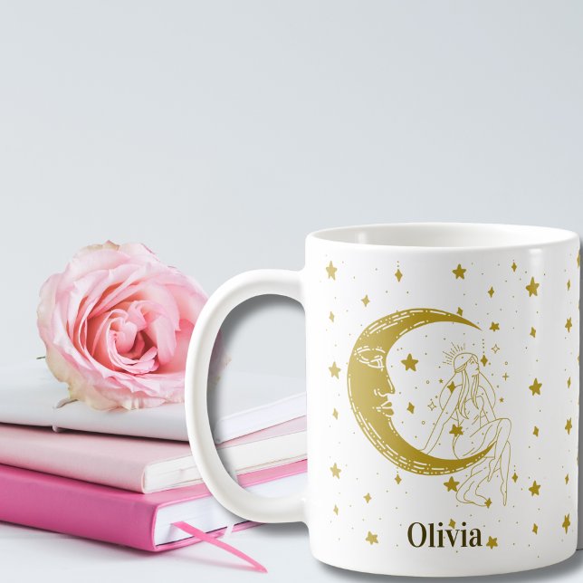 Caneca De Café Mulher Boho Celestial Caprichosa Lua Estrelas pers (Criador carregado)