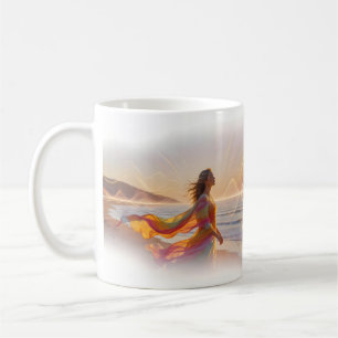 Caneca De Café Mulher Caminhando na Praia Onda Brilhante de Energ