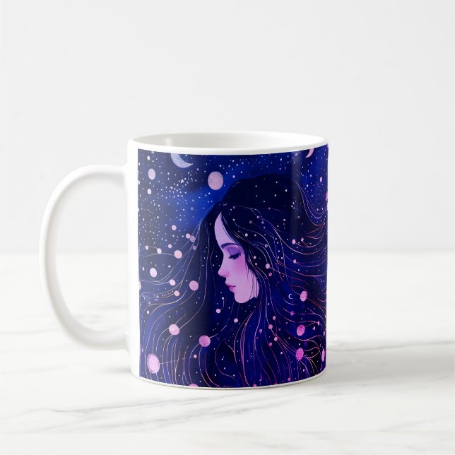 Caneca De Café Mulher Celestial Deusa Lua Estrelas Céu (Esquerda)